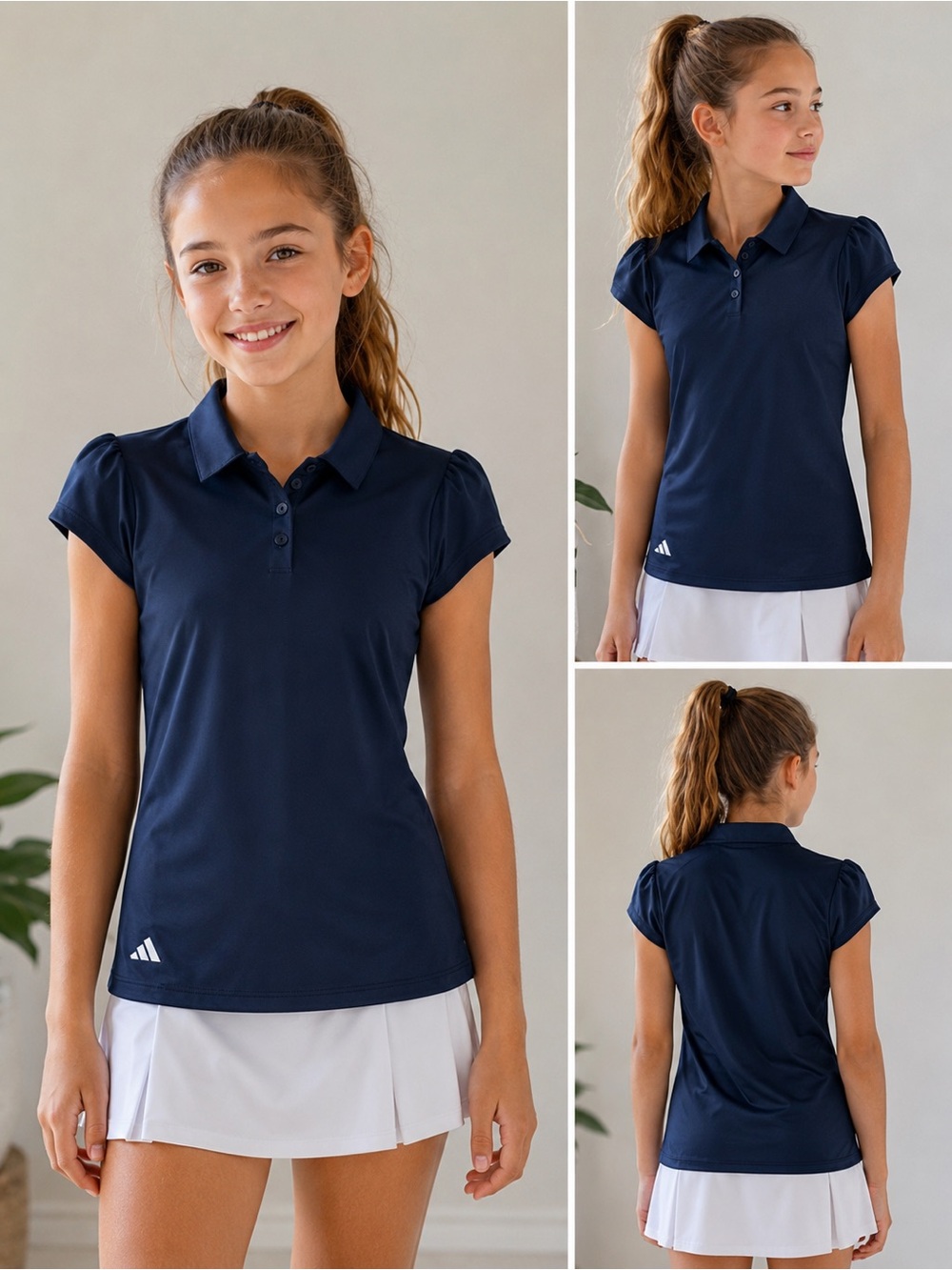 adidas Girls' Navy Short-Sleeve Polo Top